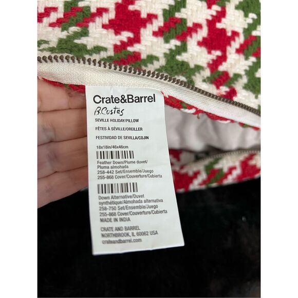 Crate & Barrel Christmas green white red houndstooth pillow - Picture 3 of 4